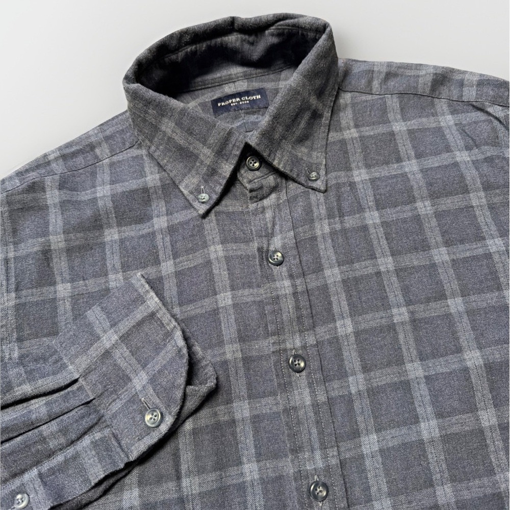 Proper Cloth Men's Large Blue Plaid Button Up Shirt‎ Long Sleeve Slim Fit
